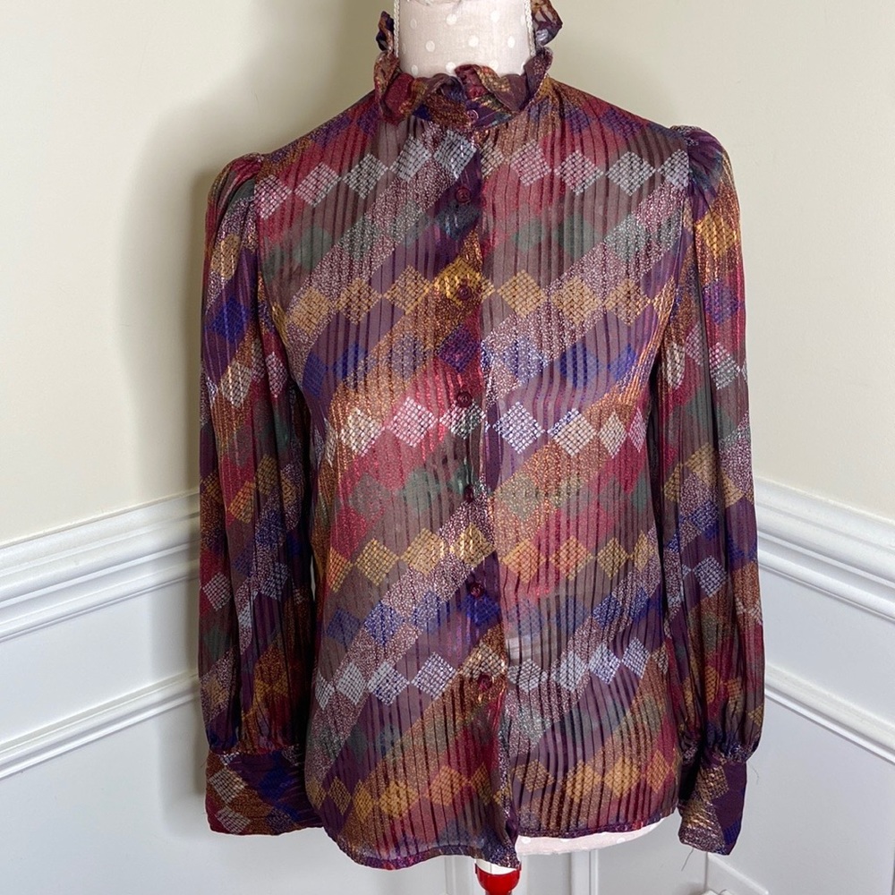 Vintage Chimney Ridge Button Down High Neck Top Sz 8